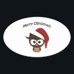 Sticker Ovale Merry Christmas<br><div class="desc">Angry Owl begrudgingly wishes you a Merry Christmas !</div>