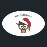 Sticker Ovale Merry Christmas<br><div class="desc">Angry Owl begrudgingly wishes you a Merry Christmas !</div>