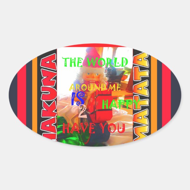 Sticker Ovale Merry Christmas The world around me is happy to ha (Devant)