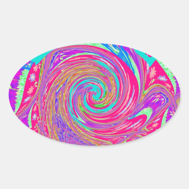 Sticker Ovale Mesmerizing Whirlpool Love Cyan Texte art Graphiqu (Devant)