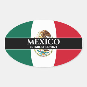 Sticker Ovale Mexique Établi 1821 Drapeau Mexicain Texte blanc