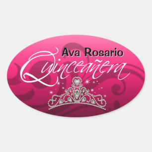 Sticker Ovale Mi Quinceañera Sparkling Tiara (fuschia)