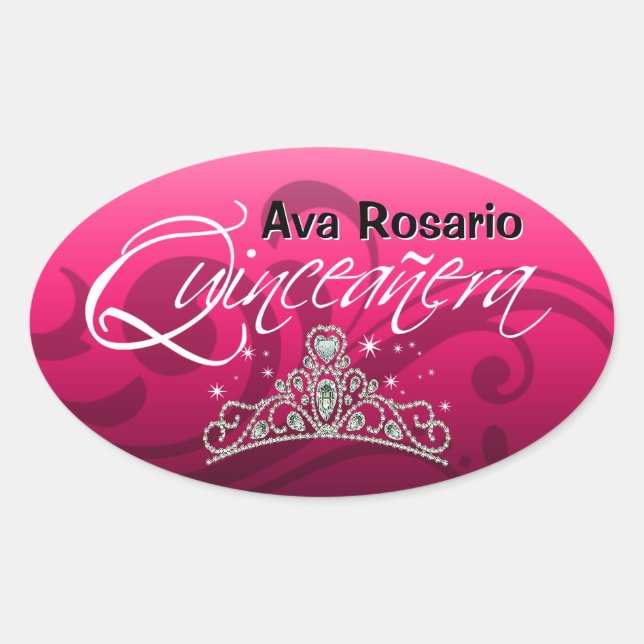 Sticker Ovale Mi Quinceañera Sparkling Tiara (fuschia) (Devant)