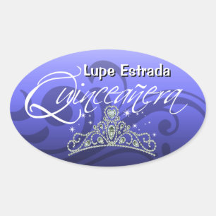 Sticker Ovale Mi Quinceañera Sparkling Tiara (orchidée)