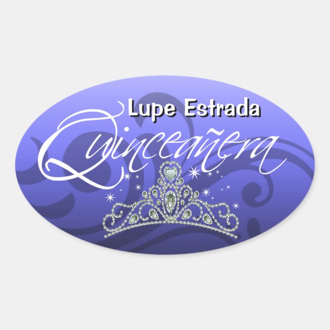 Sticker Ovale Mi Quinceañera Sparkling Tiara (orchidée) (Devant)