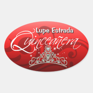 Sticker Ovale Mi Quinceañera Sparkling Tiara (orchidée)
