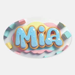 Sticker Ovale Mia écrit en police de graffiti