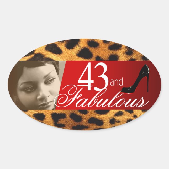 Sticker Ovale Michelle Leopard Photo Party Vin Oval (Devant)