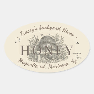 Sticker Ovale Miel Vintage  Jardin Hive ivoire Oval