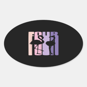 Sticker Ovale Mignon 4e cadeau d'anniversaire I Flamant rose I 4