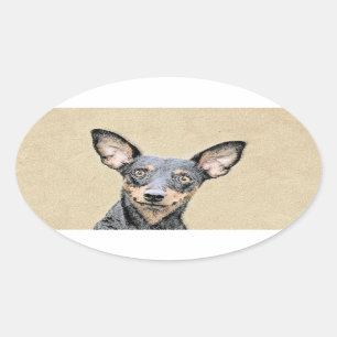 Sticker Ovale Miniature Pinscher Peinture mignonne Chien Art ori