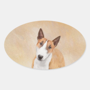 Sticker Ovale Miniature Taureau Terrier Peinture - Joli Original