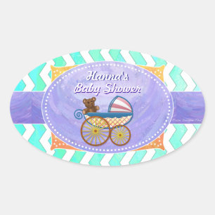 Sticker Ovale Mint Ice Blue Chevron Patteryn Baby