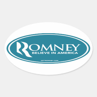 Sticker Ovale Mitt Romney Croit En Amérique (Autocollant Oval Bl