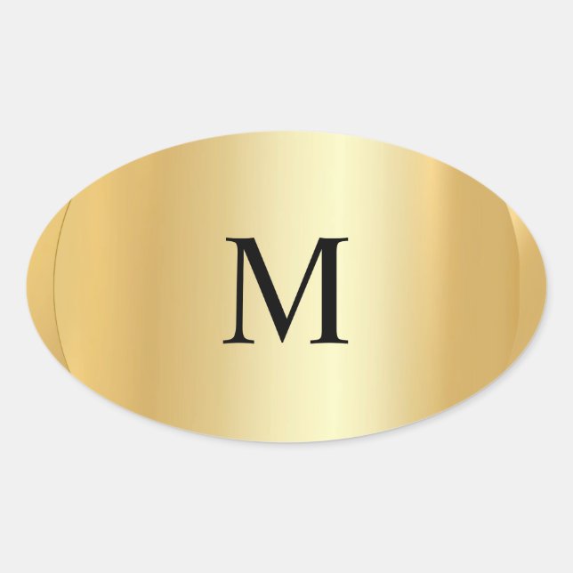 Sticker Ovale Modèle de monogramme d'or Faux Elégant Personnalis (Devant)
