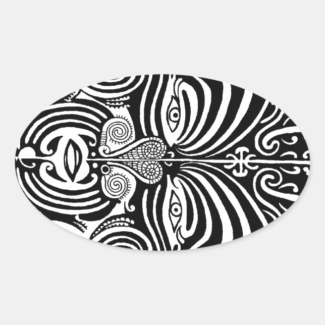 Sticker Ovale Modèle de tatouage tribal Maori Moko antique. (Devant)