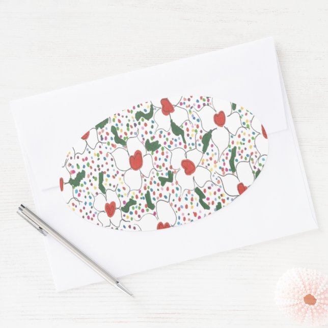 Sticker Ovale Modèle floral classique (Enveloppe)
