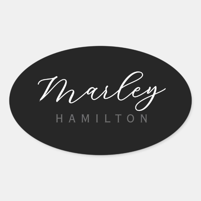 Sticker Ovale Modern Script Name Monogram (Devant)