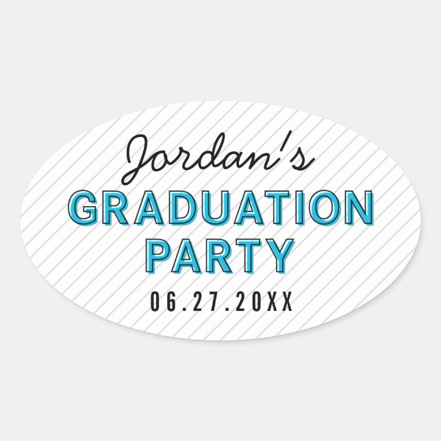 Sticker Ovale Modern Stripes Blue Graduation Party (Devant)
