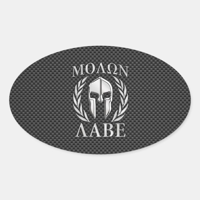 Sticker Ovale Molon Labe Chrome Style Spartan Armor Fibre de car (Devant)