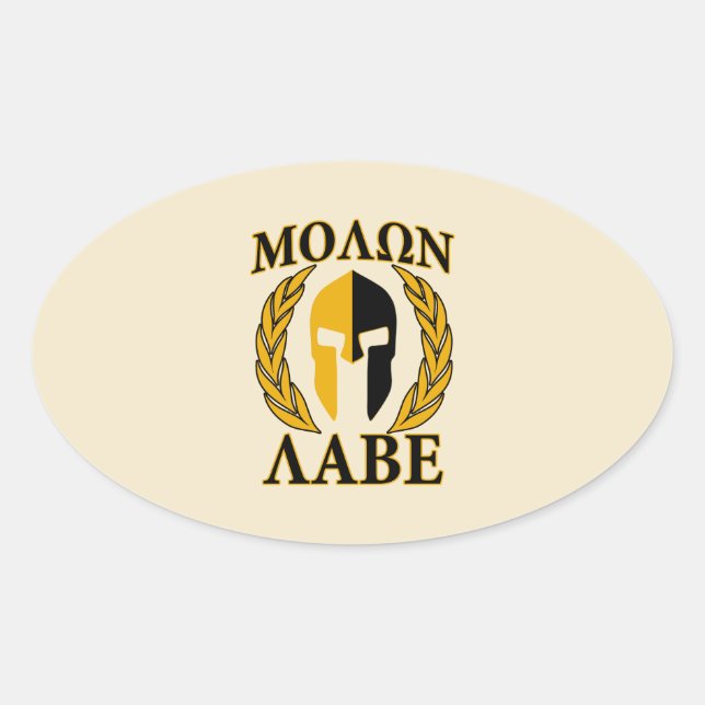 Sticker Ovale Molon Labe Spartan Mask Laurels Décor Beige (Devant)