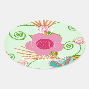 Sticker Ovale Mon XOXO Little Princess Floral Art Design d'impre