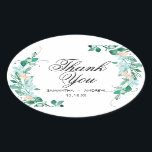 Sticker Ovale Monnaie & Pêche Florale Wreath Wedding Merci<br><div class="desc">Fleurs d'Aquarelle Chic de Mint & Broyer Floral Wreath Design. Mariage Merci Favor Stickers Avec la police de caractères tendance de script lettres main! ~ Regardez ma boutique pour voir toute la collection de mariage avec ce design!</div>