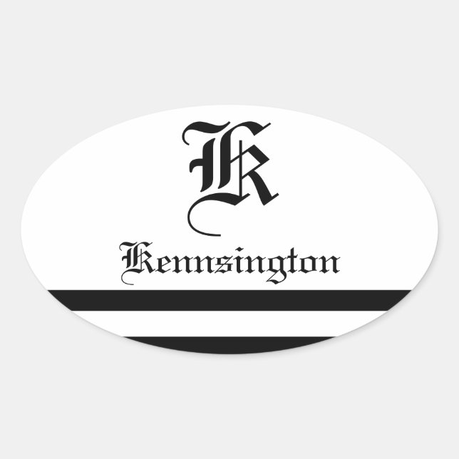 Sticker Ovale "Monogramme avec bandes dans la police Mariage" (Devant)