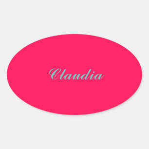 Sticker Ovale Monogramme de bloc de couleur sur fond rose fuchsi