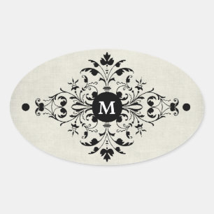 Sticker Ovale Monogramme de flanelle gris