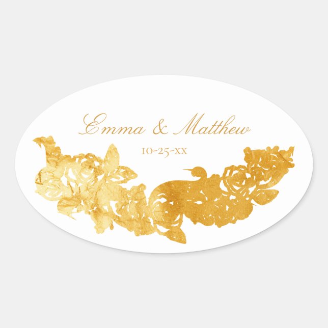 Sticker Ovale Monogramme de mariage doré baroque (Devant)