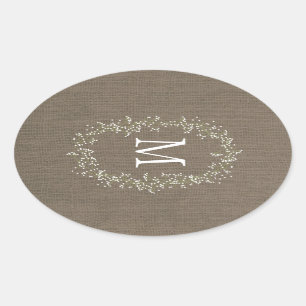 Sticker Ovale Monogramme floral vintage Burlap