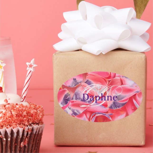 Sticker Ovale Monogramme Nom Rose Élégant Simple Moderne Modèle (Fête)