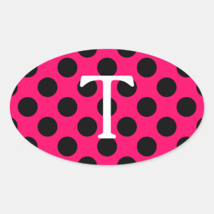 Sticker Ovale Monogramme T en lettre blanche avec pois