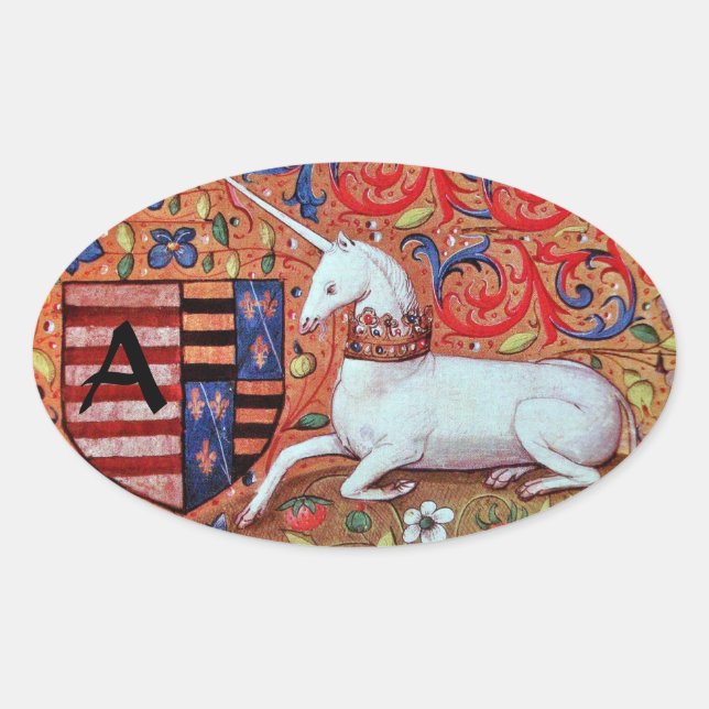 STICKER OVALE MONOGRAMME UNICORN ANCIEN PARCHEMENT BROWN (Devant)