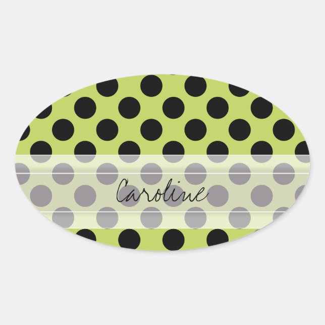 Sticker Ovale Monogramme Vert Noir Cute Chic Polka Motif point (Devant)