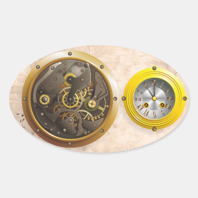 Sticker Ovale Montre Steampunk (Devant)
