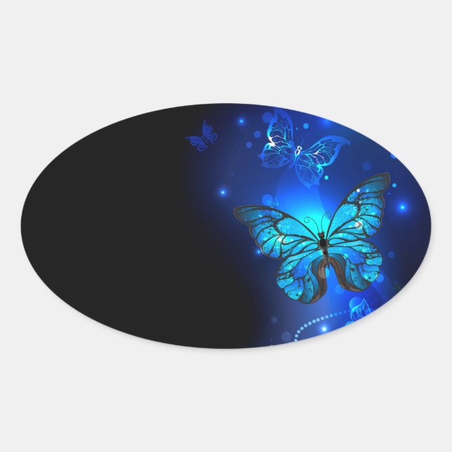 Sticker Ovale Morpho Butterfly in the Dark Background (Devant)