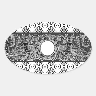 Sticker Ovale Motif baroque noir classique à customiser