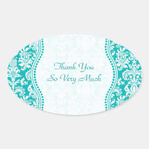 Sticker Ovale Motif bleu-vert et blanc en Damas florales