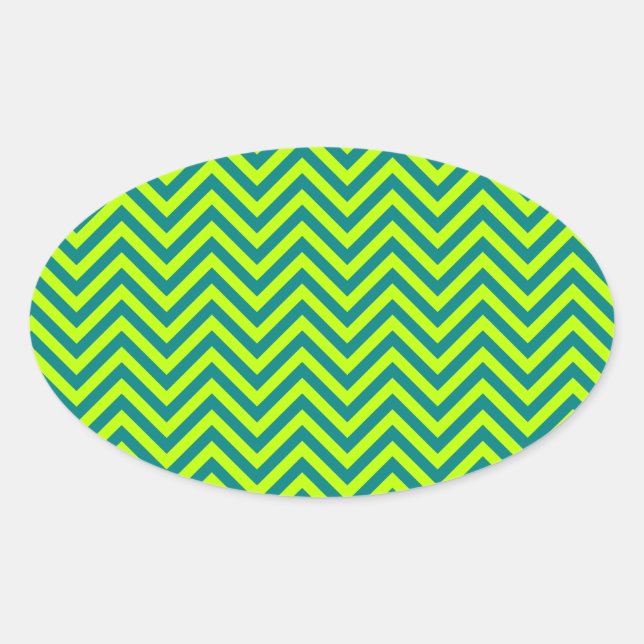 Sticker Ovale Motif Chevron turquoise et Lime Green (Devant)
