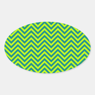 Sticker Ovale Motif Chevron Vert Citron Et Sarcelle