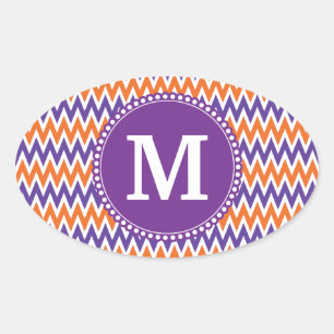 Sticker Ovale Motif Chevron violet orange personnalisé