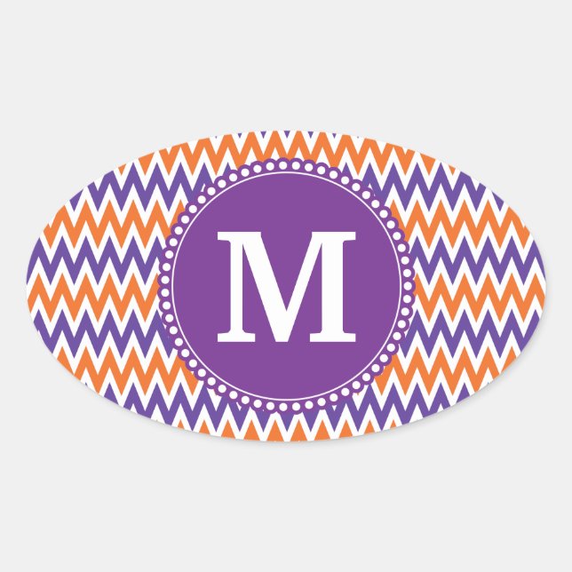 Sticker Ovale Motif Chevron violet orange personnalisé (Devant)