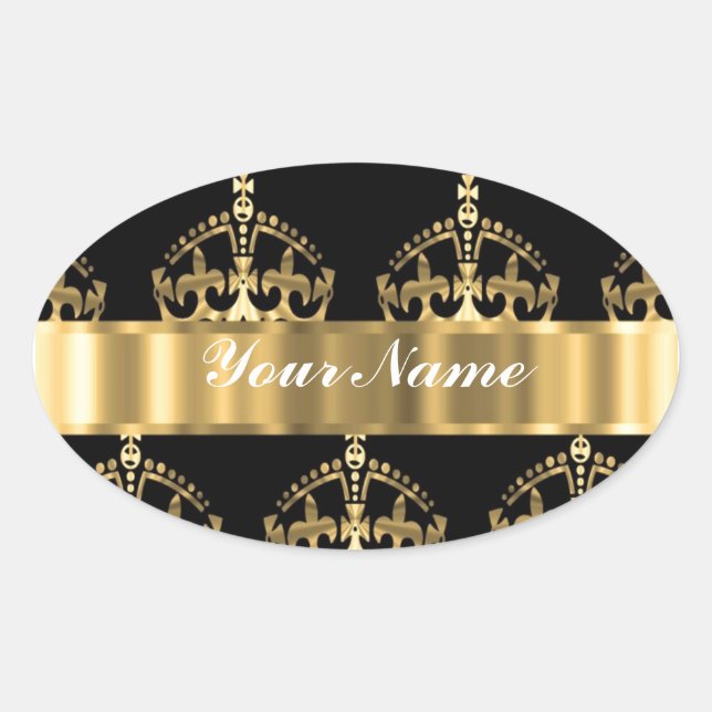 Sticker Ovale Motif couronne or sur noir (Devant)
