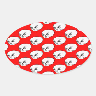 Sticker Ovale Motif crâne sur Arrière - plan rouge