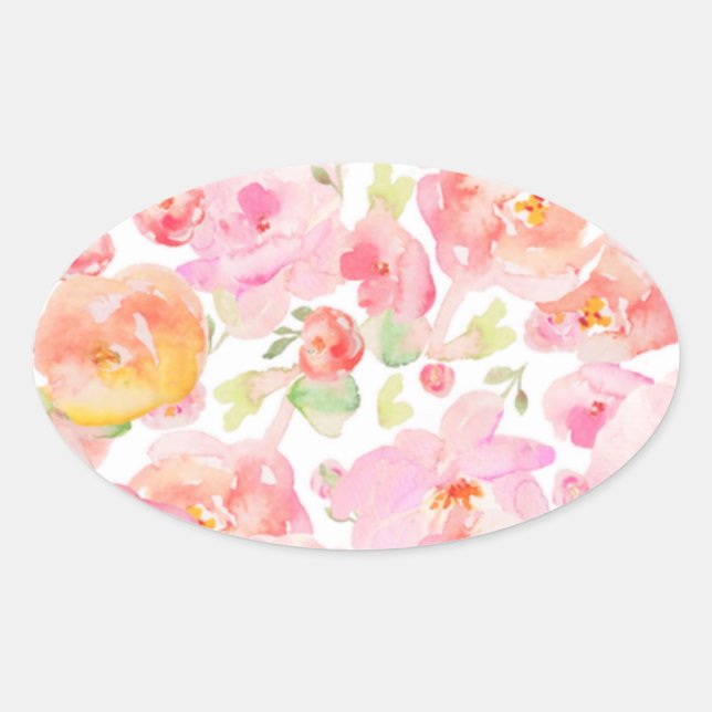Sticker Ovale Motif d'aquarelle rose (Devant)