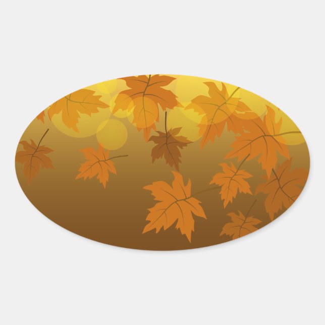 Sticker Ovale Motif d'automne avec feuilles d'érable en chute et (Devant)