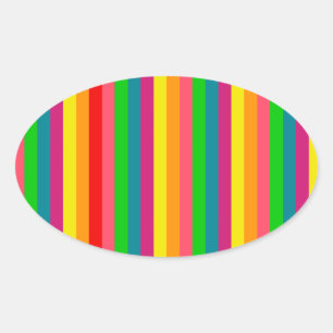 Sticker Ovale Motif de bandes verticales arc-en-ciel multicolore