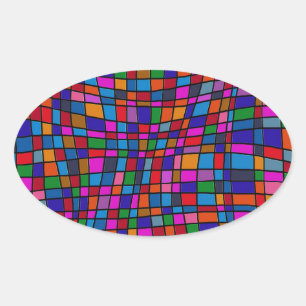 Sticker Ovale Motif de carreaux de mosaïque colorés